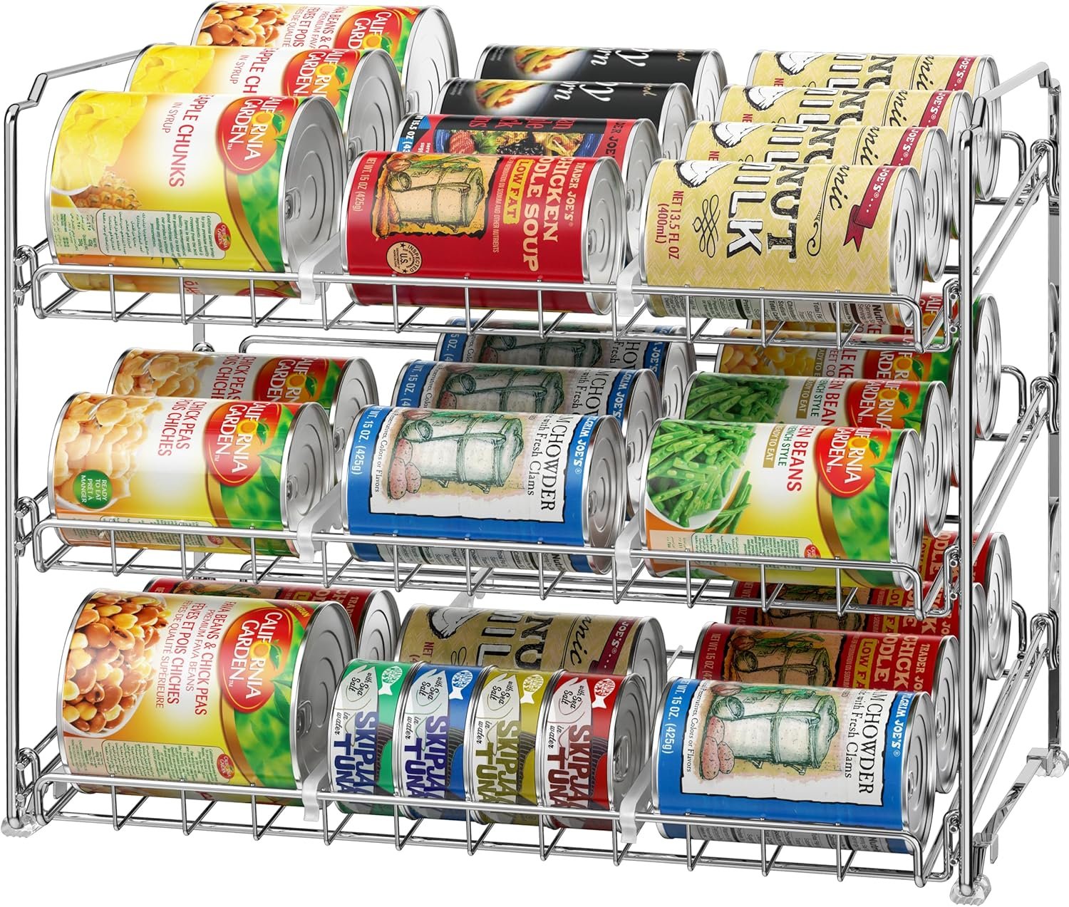 SimpleHouseware Stackable Can Rack Organizer for Pantry/Cabinet – 3 Tier, Chrome