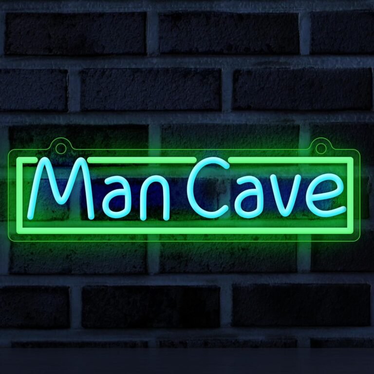 Man cave neon sign glowing in dark room